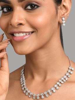 Fida - Women American Diamond Silver Plated Floral Jewellery Set