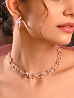 Fida - Women Rosy Gleam Rose Gold Plated CZ Floral Jewellery Set