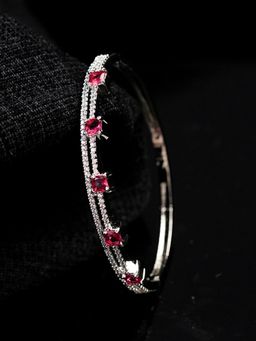 Zoey - Women Silver-Plated Red American Diamond Handcrafted Bracelet
