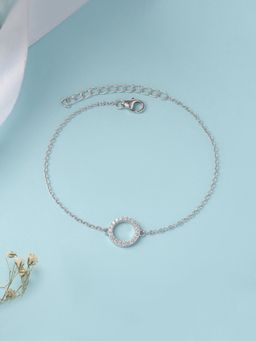 Ornate Jewels - 925 Silver American Diamond Love Circle Adjustable Bracelet For Women & Girls (One Size)