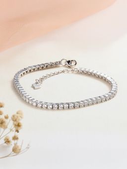 Ornate Jewels - 925 Silver American Diamond Tennis Bracelet For Women & Girls (Adjustable)