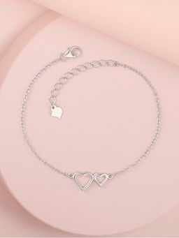 Ornate Jewels - 925 Silver 7.5 Inch Two Hearts Bracelet for Women and Girls (Adjustable)