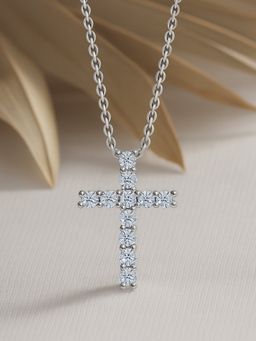 Ornate Jewels - 925 Silver Round American Diamond Cross Necklace For Women & Girls (Adjustable)