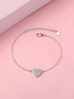 Ornate Jewels - 925 Silver American Diamond Sparkles Heart Adjustable Bracelet For Women & Girls (One Size)