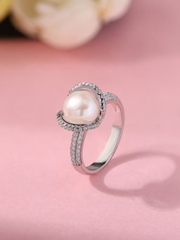 Ornate Jewels - 925 Silver 8.5 Mm Pearl Statement Ring For Women & Girls