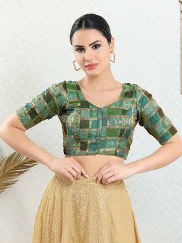 VAMAS - THE DESIGNER BLOUSES - Women Green Sweetheart Neck Padded Blouse