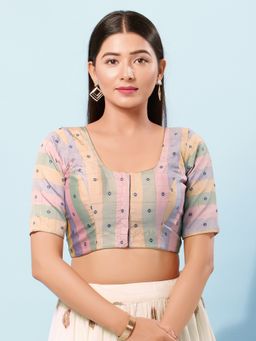 VAMAS - THE DESIGNER BLOUSES - Women Blue Round Neck Padded Blouse