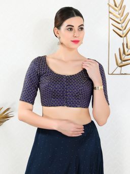 VAMAS - THE DESIGNER BLOUSES - Women Navy Blue Round Neck Padded Blouse