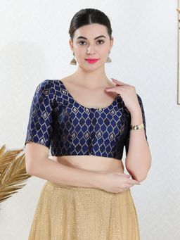 VAMAS - THE DESIGNER BLOUSES - Women Navy Blue Round Neck Padded Blouse