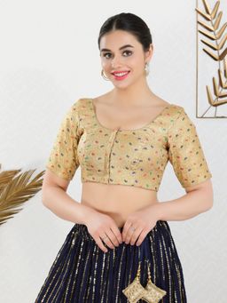 VAMAS - THE DESIGNER BLOUSES - Women Gold Round Neck Padded Blouse