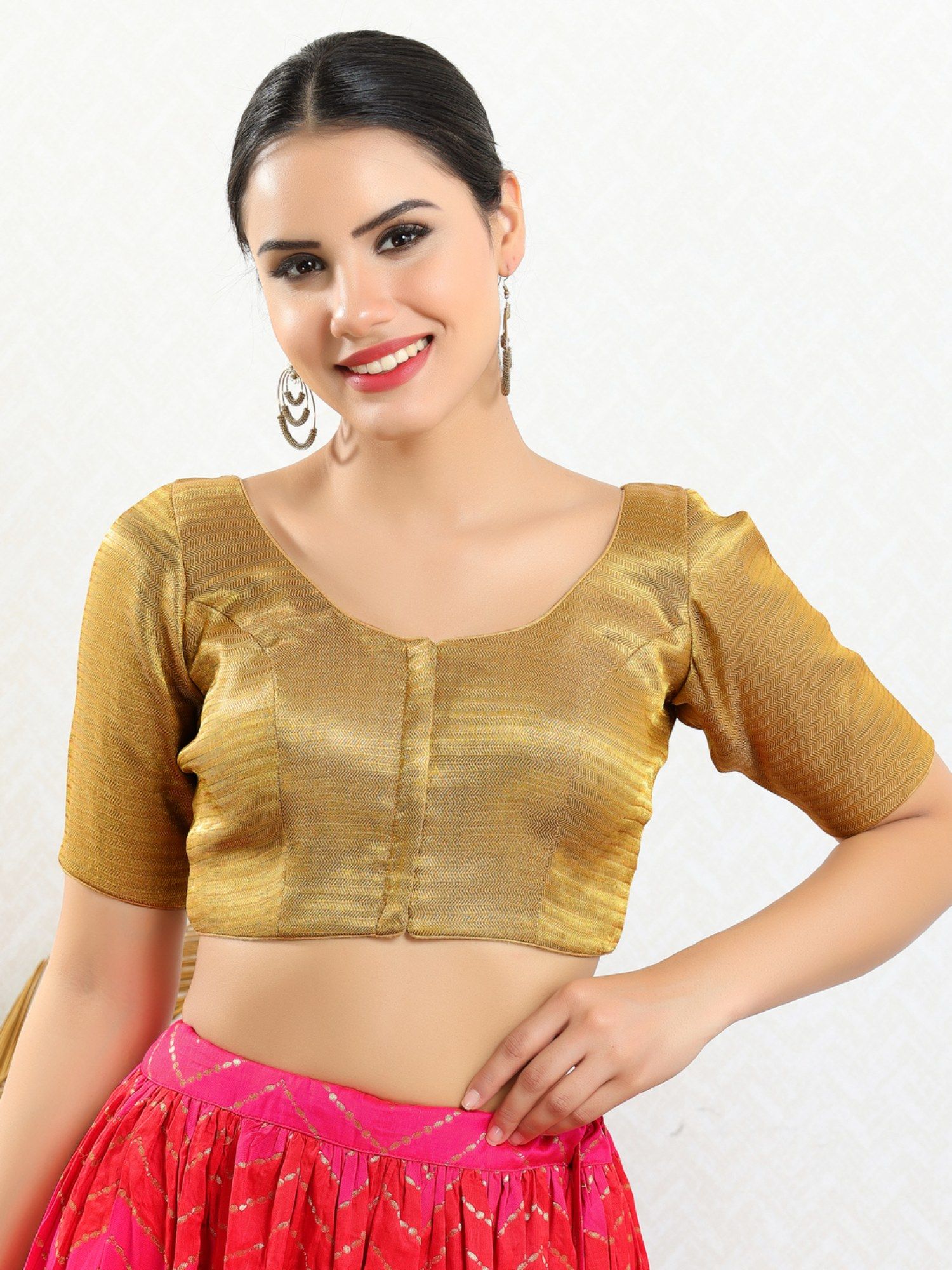 Women Gold Round Neck Padded Blouse-picture-12