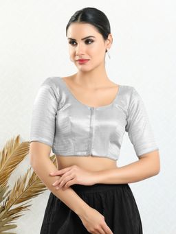 VAMAS - THE DESIGNER BLOUSES - Women Silver Round Neck Padded Blouse