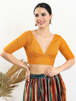 VAMAS - THE DESIGNER BLOUSES - Women Mustard V-Neck Padded Blouse