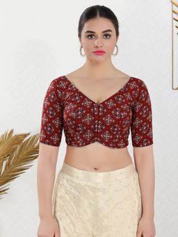 VAMAS - THE DESIGNER BLOUSES - Women Maroon V-Neck Padded Blouse