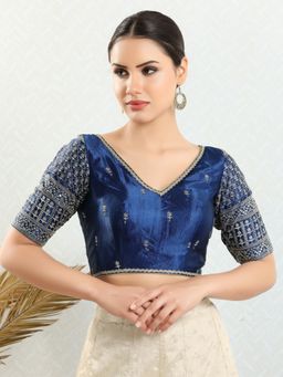 VAMAS - THE DESIGNER BLOUSES - Women Navy Blue V-Neck Padded Blouse