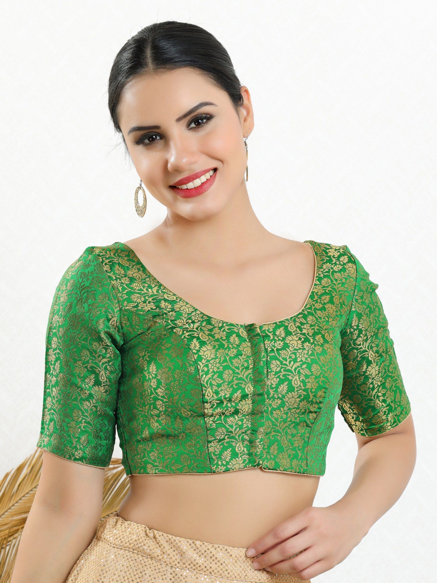 Women Green Round Neck Padded Blouse-picture-15