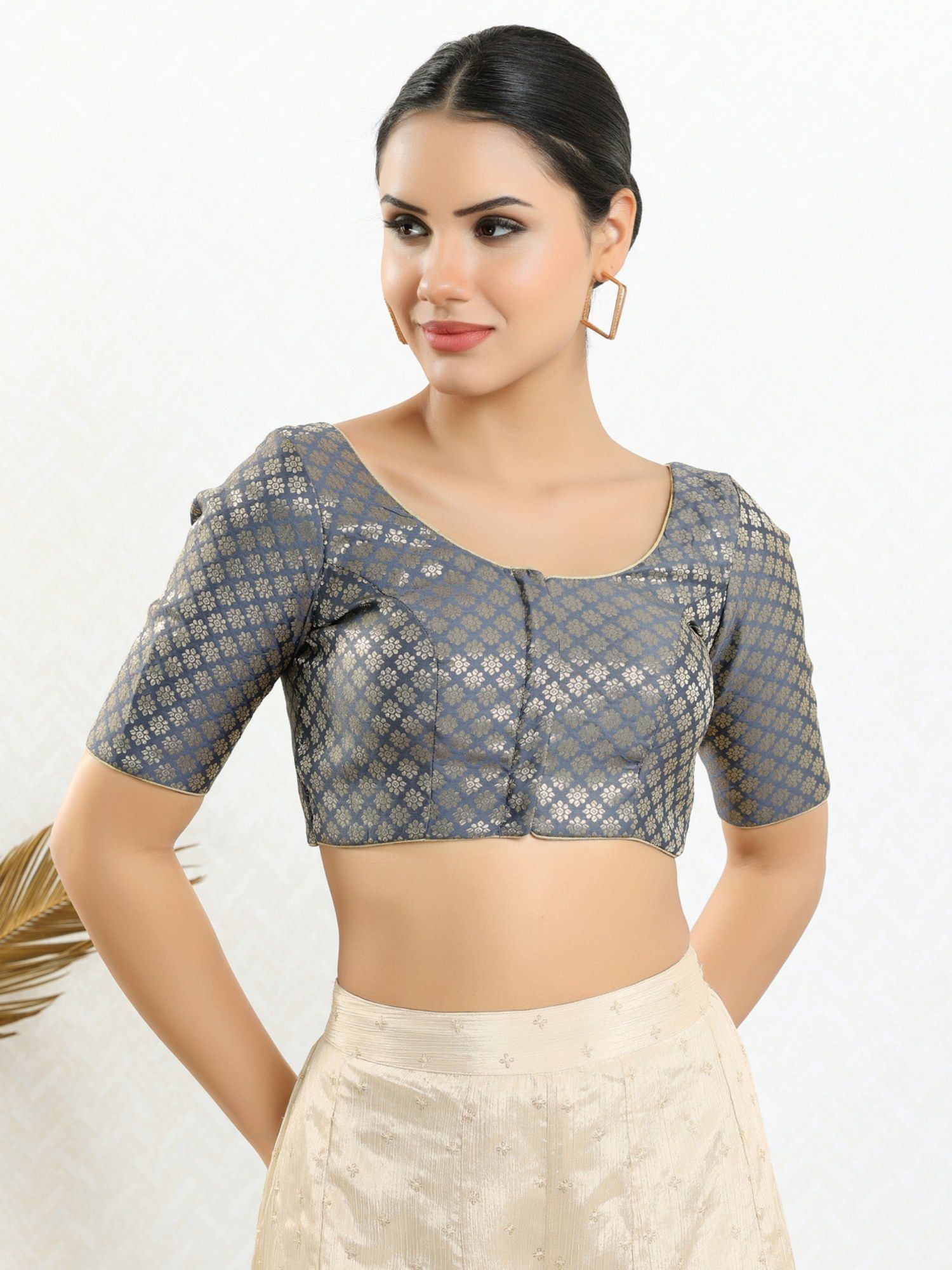 Women Grey Round Neck Padded Blouse-picture-26