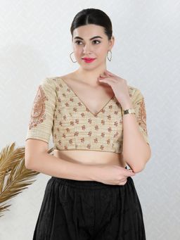 VAMAS - THE DESIGNER BLOUSES - Women Gold V-Neck Padded Blouse