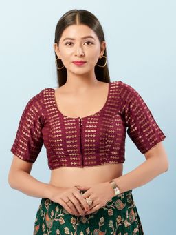 VAMAS - THE DESIGNER BLOUSES - Women Maroon Round Neck Padded Blouse