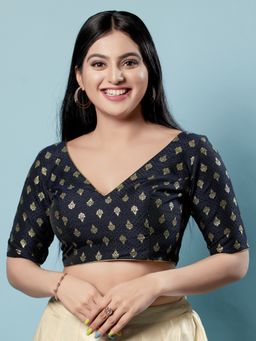 VAMAS - THE DESIGNER BLOUSES - Women Navy Blue V-Neck Padded Blouse