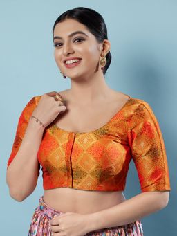 VAMAS - THE DESIGNER BLOUSES - Women Orange Round Neck Padded Blouse