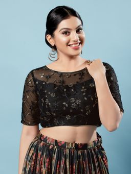 VAMAS - THE DESIGNER BLOUSES - Women Black Boat Neck Padded Blouse