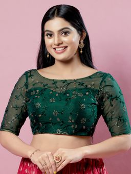 VAMAS - THE DESIGNER BLOUSES - Women Green Boat Neck Padded Blouse