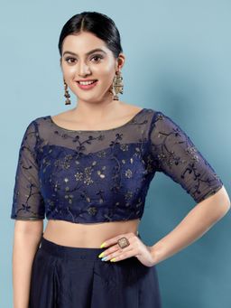 VAMAS - THE DESIGNER BLOUSES - Women Navy Blue Boat Neck Padded Blouse