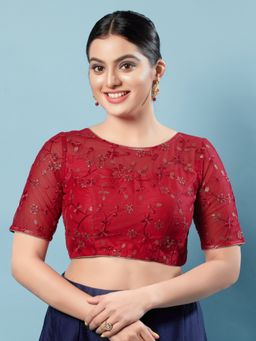 VAMAS - THE DESIGNER BLOUSES - Women Red Boat Neck Padded Blouse