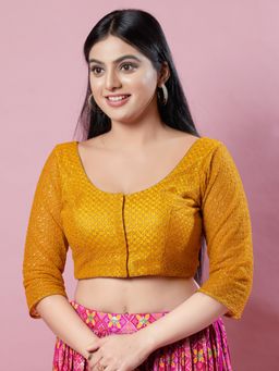VAMAS - THE DESIGNER BLOUSES - Women Mustard Round Neck Padded Blouse