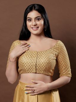 VAMAS - THE DESIGNER BLOUSES - Women Gold Round Neck Padded Blouse