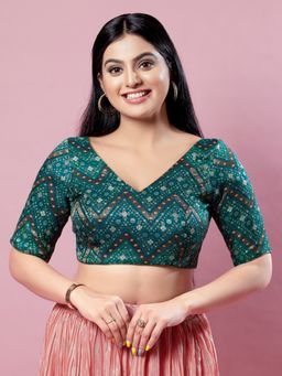 VAMAS - THE DESIGNER BLOUSES - Women Green V-Neck Padded Blouse