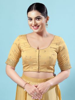VAMAS - THE DESIGNER BLOUSES - Women Gold Round Neck Padded Blouse