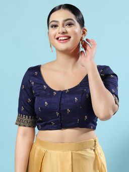 VAMAS - THE DESIGNER BLOUSES - Women Navy Blue Round Neck Padded Blouse