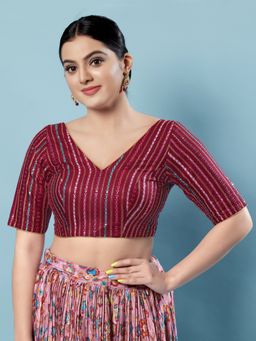 VAMAS - THE DESIGNER BLOUSES - Women Maroon V-Neck Padded Blouse