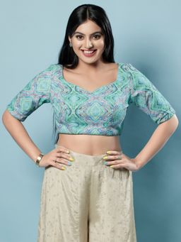 VAMAS - THE DESIGNER BLOUSES - Women Aqua Sweetheart Neck Padded Blouse