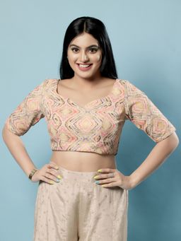 VAMAS - THE DESIGNER BLOUSES - Women Beige Sweetheart Neck Padded Blouse