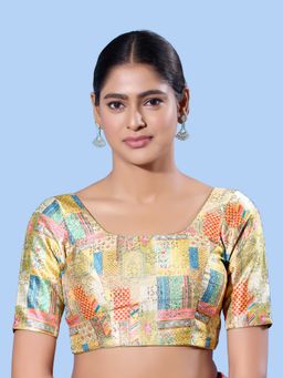 VAMAS - THE DESIGNER BLOUSES - Women Gold Round Neck Padded Blouse