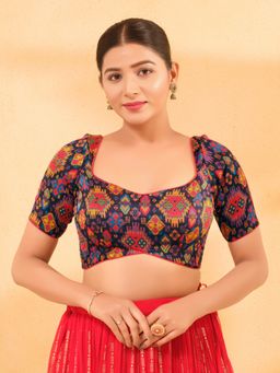 VAMAS - THE DESIGNER BLOUSES - Women Navy Blue Sweetheart Neck Padded Blouse