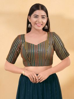 VAMAS - THE DESIGNER BLOUSES - Women Blue Sweetheart Neck Padded Blouse