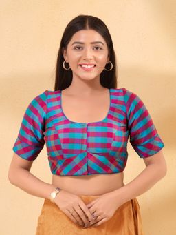 VAMAS - THE DESIGNER BLOUSES - Women Blue Round Neck Padded Blouse