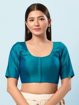 VAMAS - THE DESIGNER BLOUSES - Women Blue Round Neck Padded Blouse