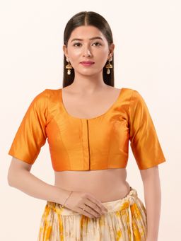 VAMAS - THE DESIGNER BLOUSES - Women Mustard Round Neck Padded Blouse