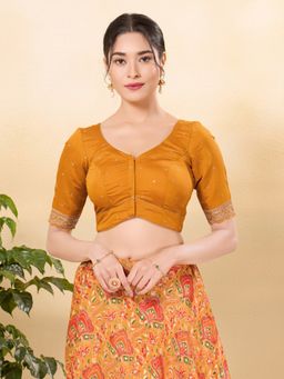 VAMAS - THE DESIGNER BLOUSES - Women Mustard Sweetheart Neck Padded Blouse