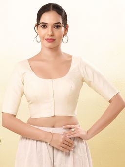 VAMAS - THE DESIGNER BLOUSES - Women Off White Round Neck Padded Blouse