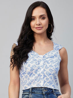 RARE - Women Casual Off White Colour Sweetheart Neck Floral Regular Top