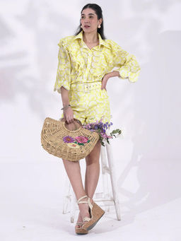 IKI CHIC - Yellow Schiffli Self Design Co-Ord Set