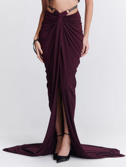 S&N by Shantnu Nikhil - Plum Twisted Drape Skirt
