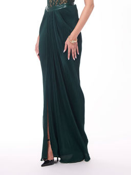 S&N by Shantnu Nikhil - Emerald Pleated Draped Skirt