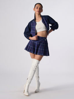 S&N by Shantnu Nikhil - Womens Plaid Pleated Skirt